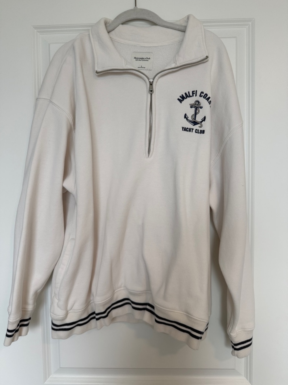 Abercrombie & Fitch Cream Half-Zip Sweatshirt with Navy Trim